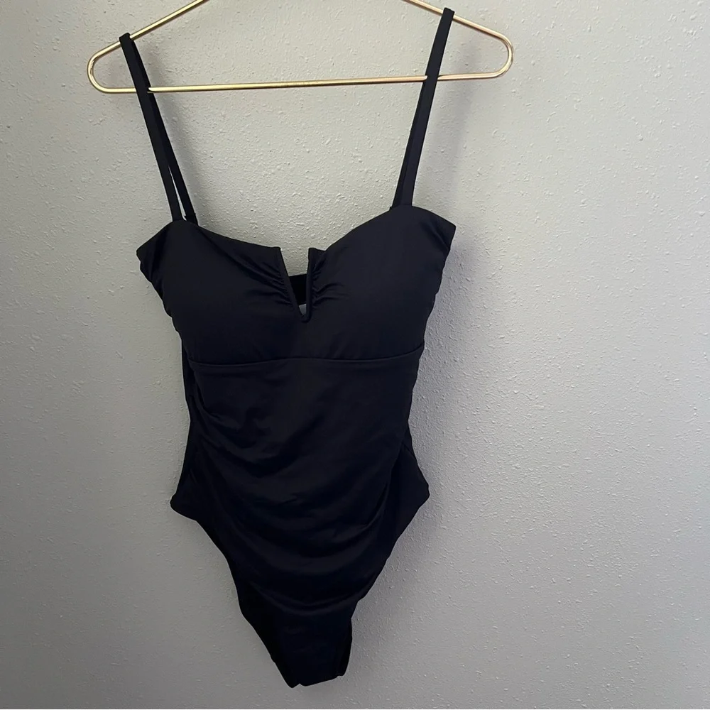 Ralph Lauren V Wire One Piece Swimsuit In Black Size 16 New